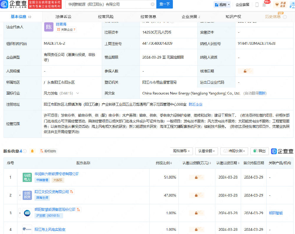 華潤、明陽(yáng)智能等成立新能源公司