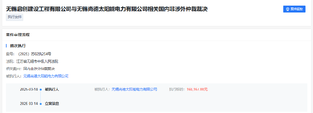 尚德電力再次被執行！